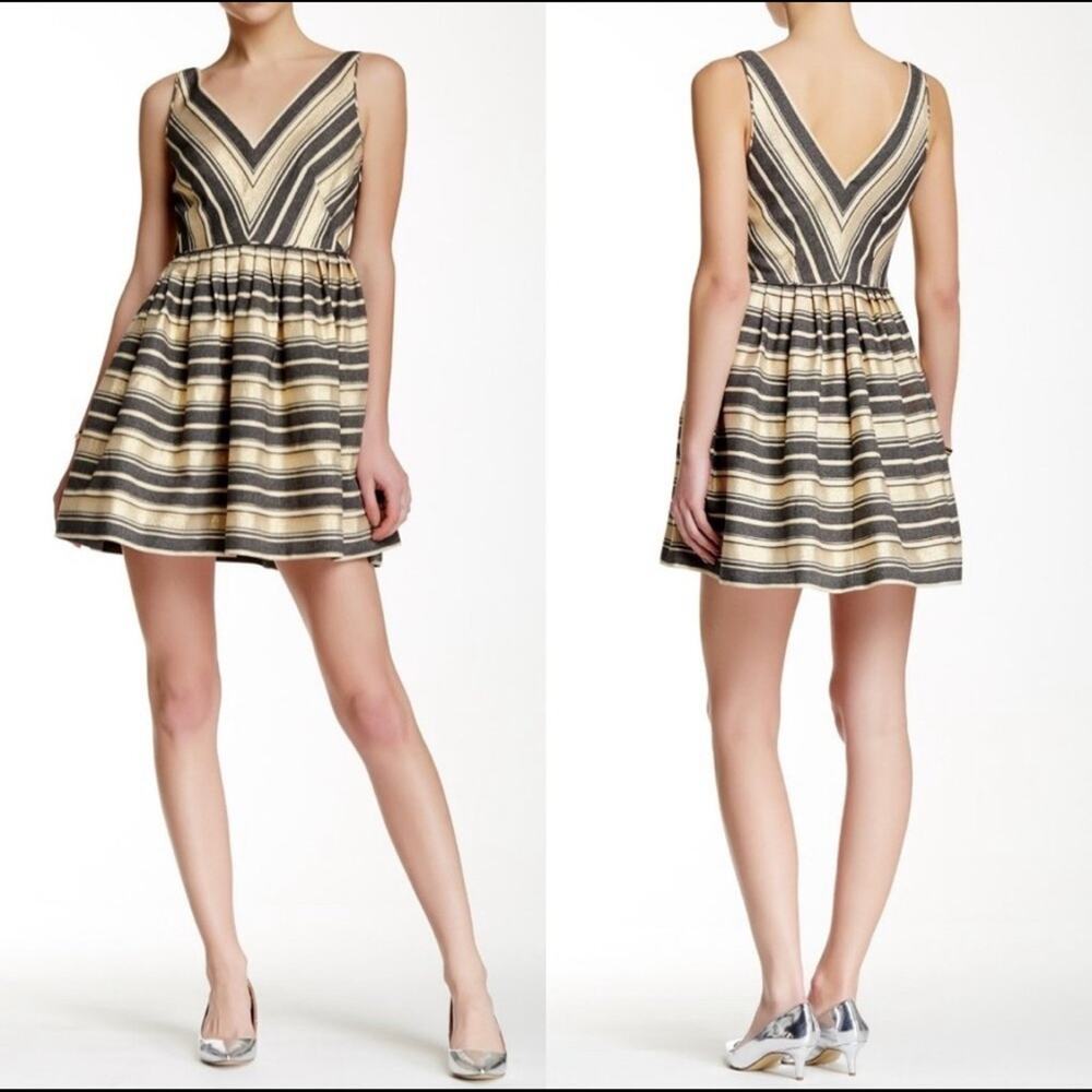 J. CREW Women's Candy Fit & Flare V-Neck Metallic Stripe Mini Dress